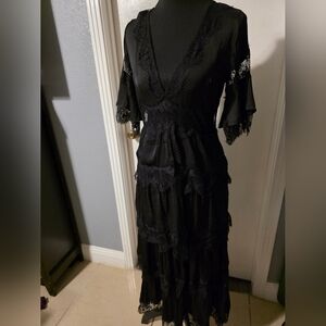 Storia Size S Black Lace And Dots Maxi Dress